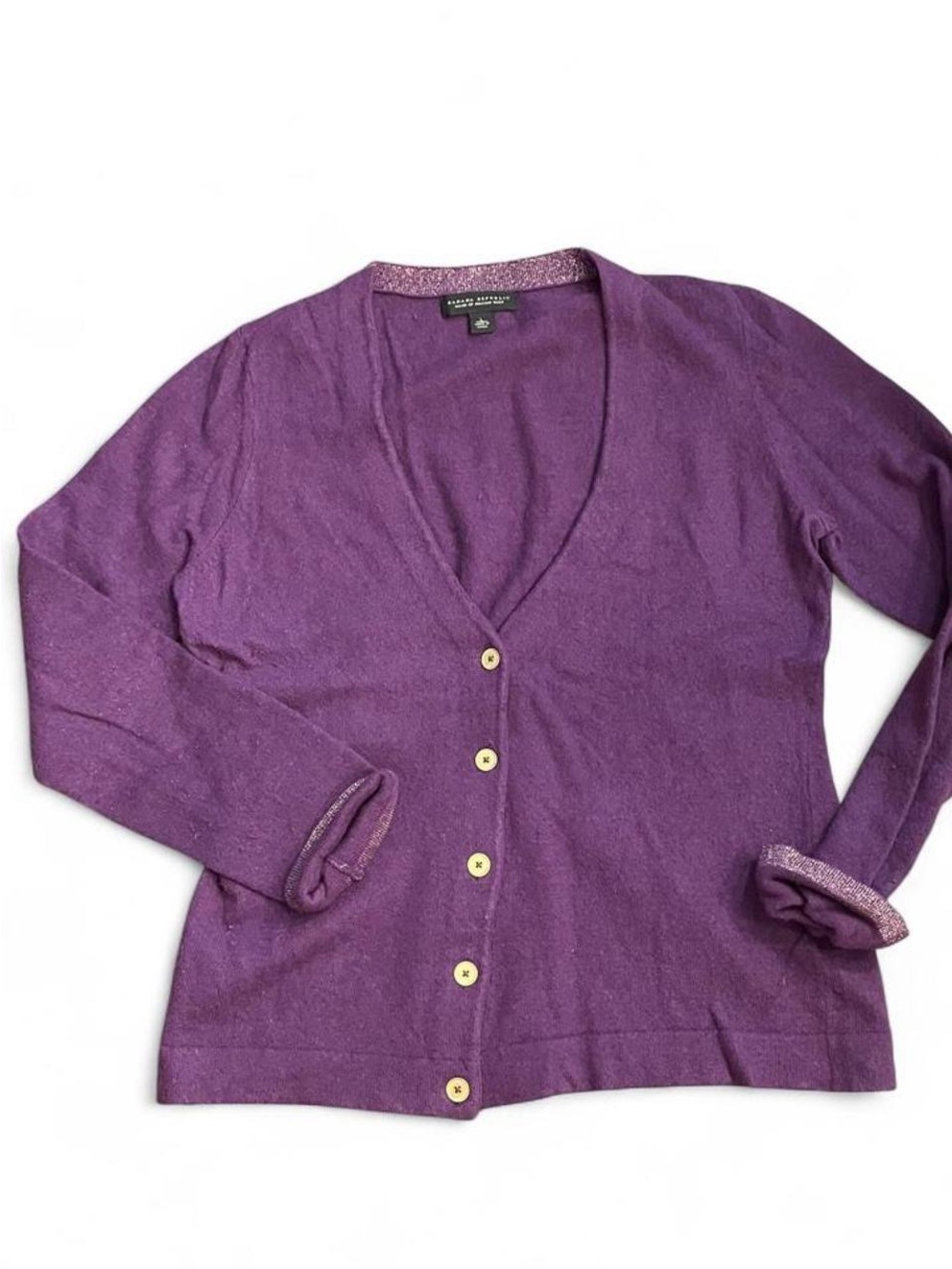 Banana Republic purple cardigan with glittery trim, size L #glam #preppy